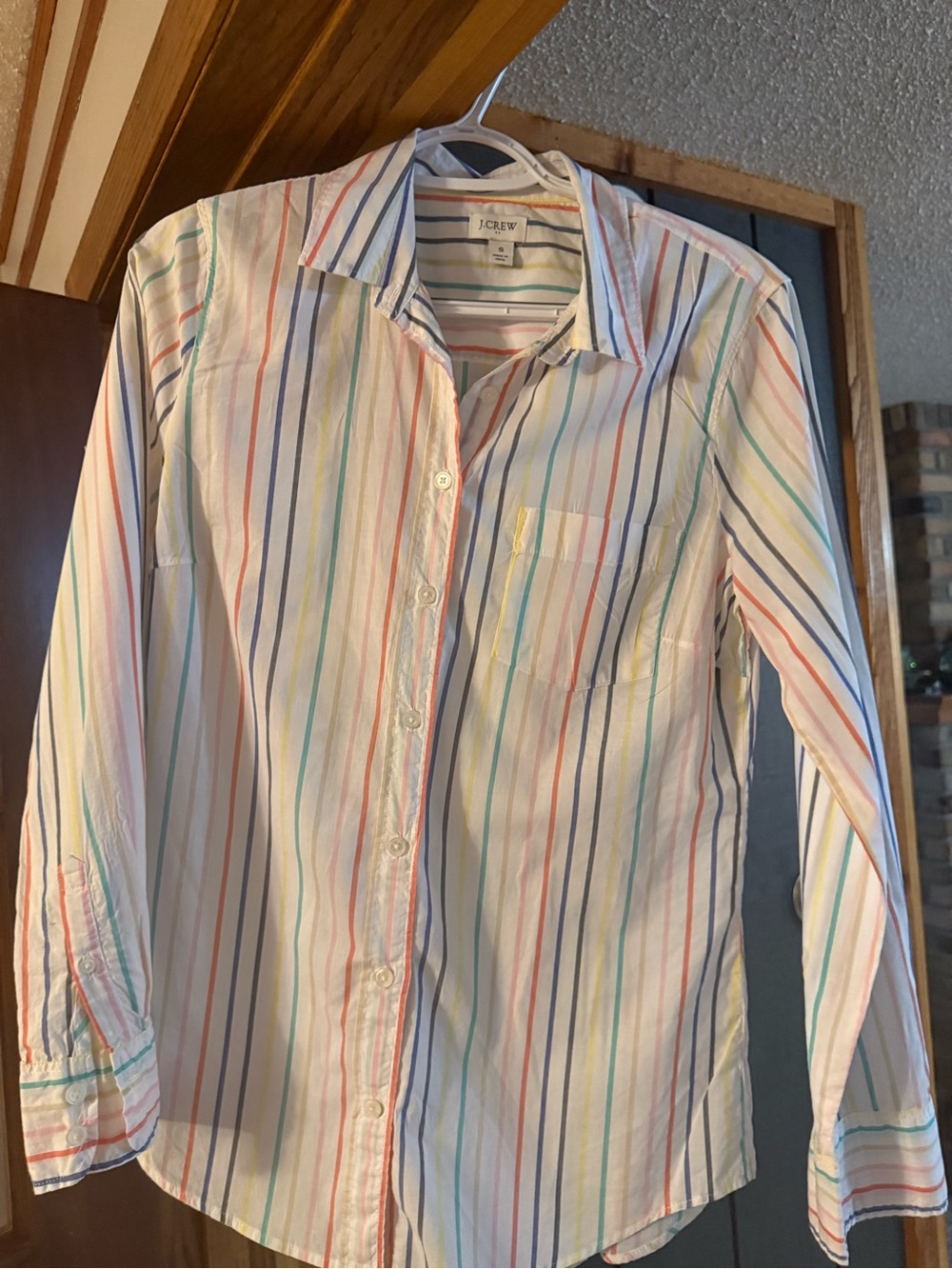 J. Crew Women’s White Button-Down Shirt with Multicolor Stripes